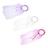 Tulle Lace Veil for Girls Flower Bow Headband Wedding Baptism Veil Princess Costume Accessory for Dance Performance Party