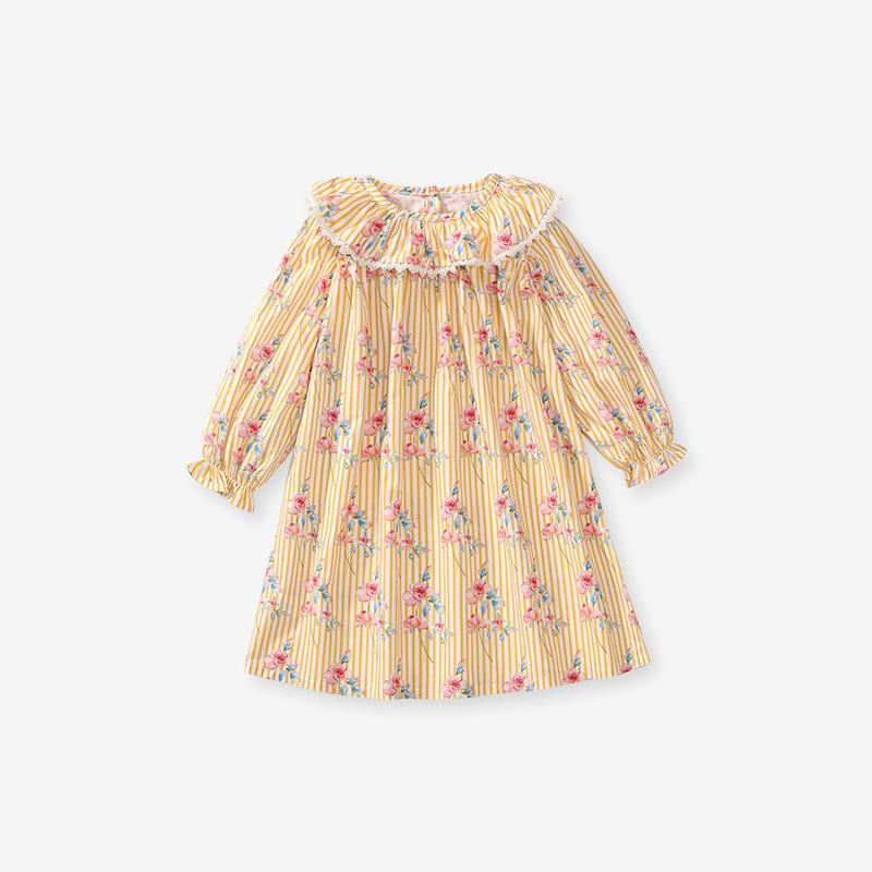 

Осень 2024 года. Платье с длинным рукавом для девочек. Детское хлопковое платье принцессы. Детское платье в европейском и американском стиле. 140 жёлтый