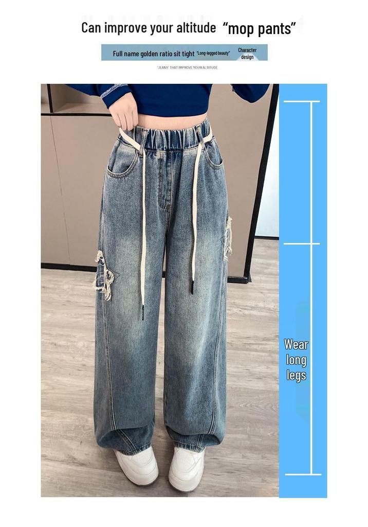 Dames Plus Size Losse Jeans met Hoge Taille en Wijde Pijpen, Slank Makende Student Fit
