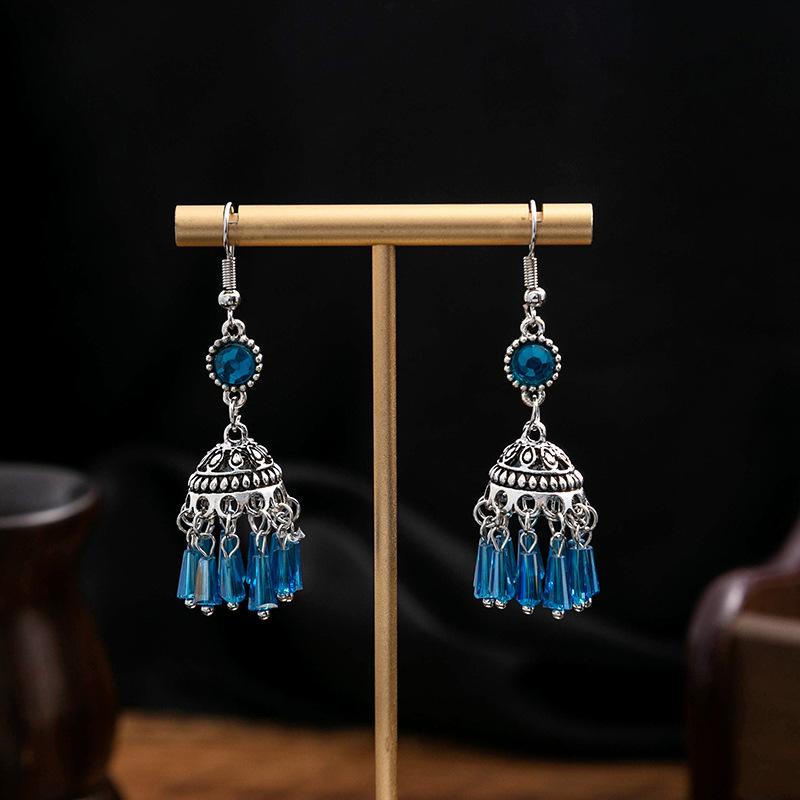Turquoise Earrings, Vintage Owl Geometric Dream Catcher Feather Fringed Earrings Female