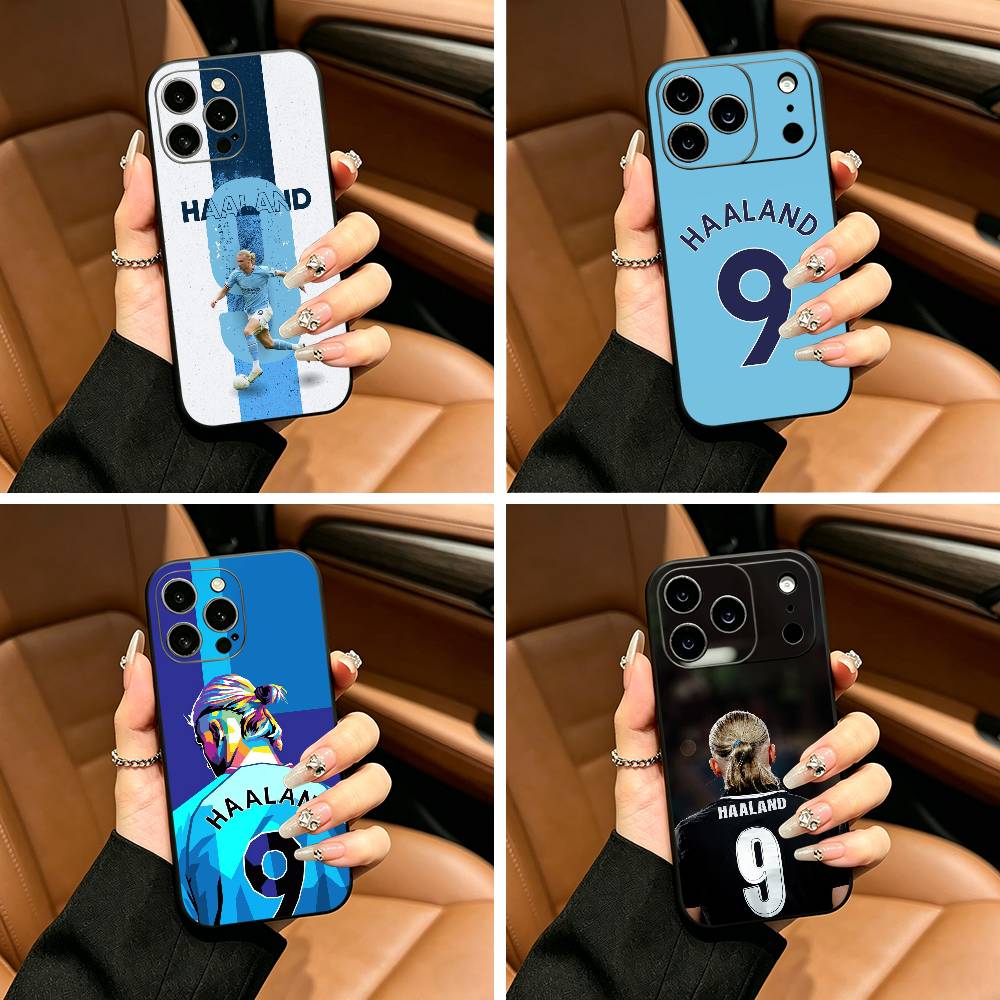 Custodia per Telefono E-Erling Haaland N. 9 Per iPhone 17,16,15,14,13,12,11 Pro Max,16Plus,XS Cover Nera Morbida