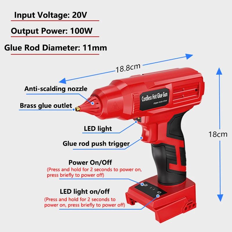 100W Hot Melt Glue Gun With LED Light For Dewalt For Makita/Milwaukee/Bosch/Ryobi 18V Li-ion Battery For Manual Work Repair