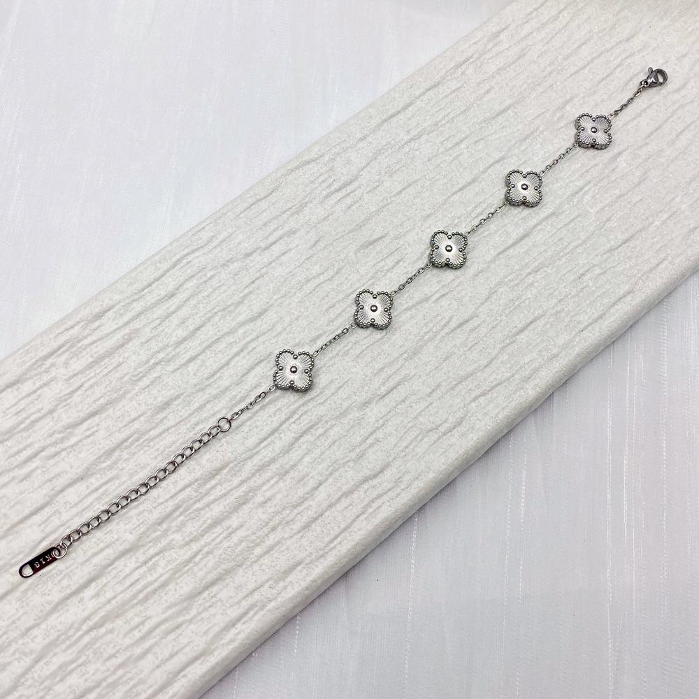 13mm Non-Fading Stainless Steel Four-Leaf Clover Bracelet for Women - Fresh Style