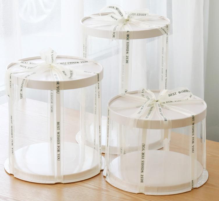 Hot Round Type Cake Box Transparent Cylindrical Pattern Cake Box for Party Surpise Gift Dustproof Exhibition Storage Box Package