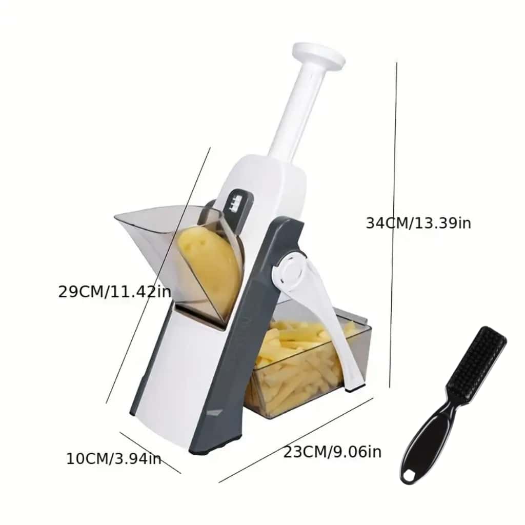 Multifunktionale Gemüsereibe, Manuelle Lebensmittelreibe, Obstschneider, Gemüseschneider, Schneider mit Behälter, Reinigungsbürste und 8 Klingen