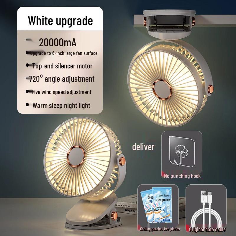 Mini Portable Clip-on Silent Fan: Desktop, Office, Dorm, Stroller, Rechargeable - 2024 Model.