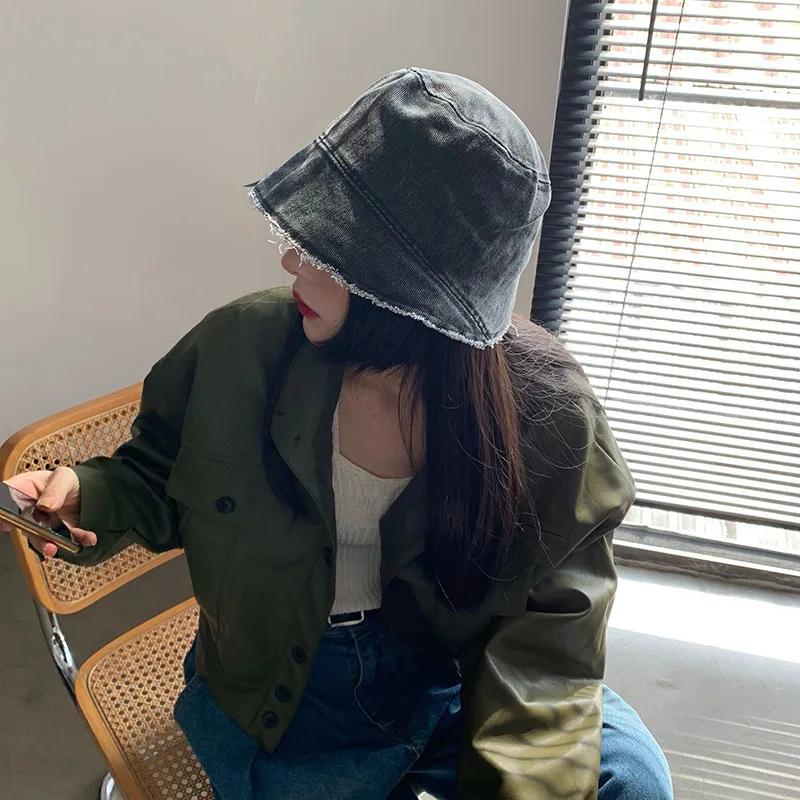 Irregular Brim Cowboy Caps for Women Retro Washed Panama Fisherman Caps Solid Color Streetwear Sunshade Denim Bucket Hats