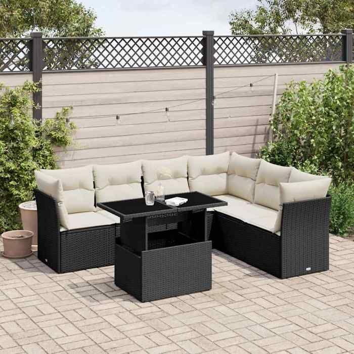 VidaXL Salon de jardin 7 pcs avec coussins noir résine tressée 3266606