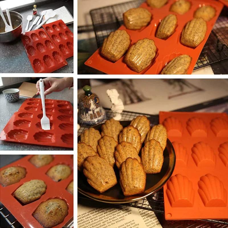 Non Stick Silicone Bakeware Mould, Handmade Soap Mold Tray, Biscuit Cake Shell, 9/18 Cavities Madeleine Silicone Cake Mold