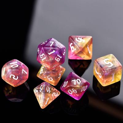 Dice Number Two-tone Dice Set 7-Die Carved Pattern Dice Set Iridescent Glitter Polyhedral Dice