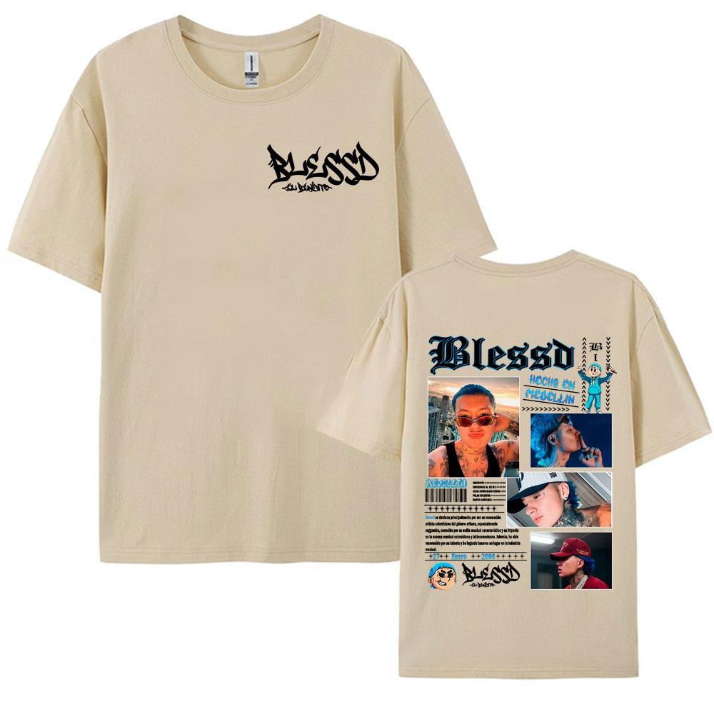 Rapper Blessd Music Album 2025 Summer Tour 100 Pure Cotton Printed Tshirt Mens Clothing Street Punk Oversized Loose Comfort