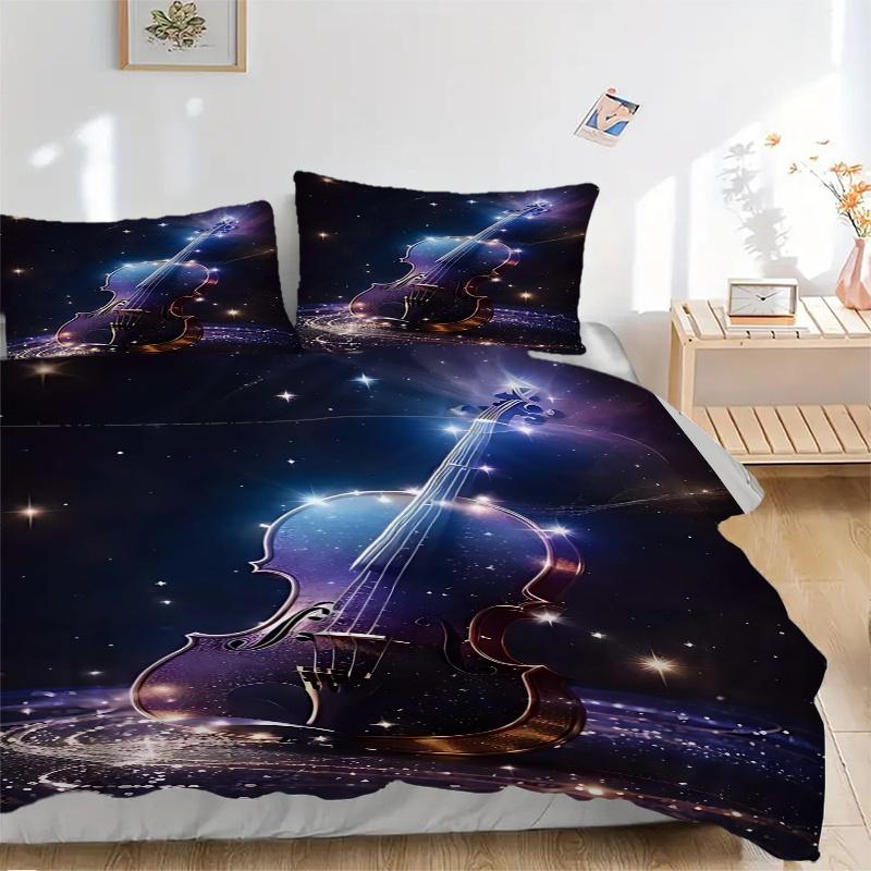 3pcs Anime Cartoon Design Violin Musical Instrument Bedding Set, Includes One Quilt Cover and Two Pillowcases (No Core), Perfect for Home Decor