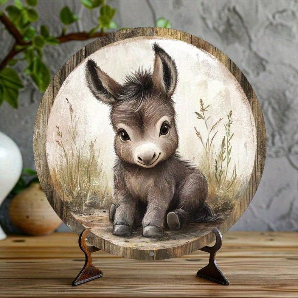 Vintage Donkey Metal Sign 8x8 Inch Retro Farmhouse Tin Round Aluminum Wall Art 2D Flat Decor for Home Bar Cafe Man Cave