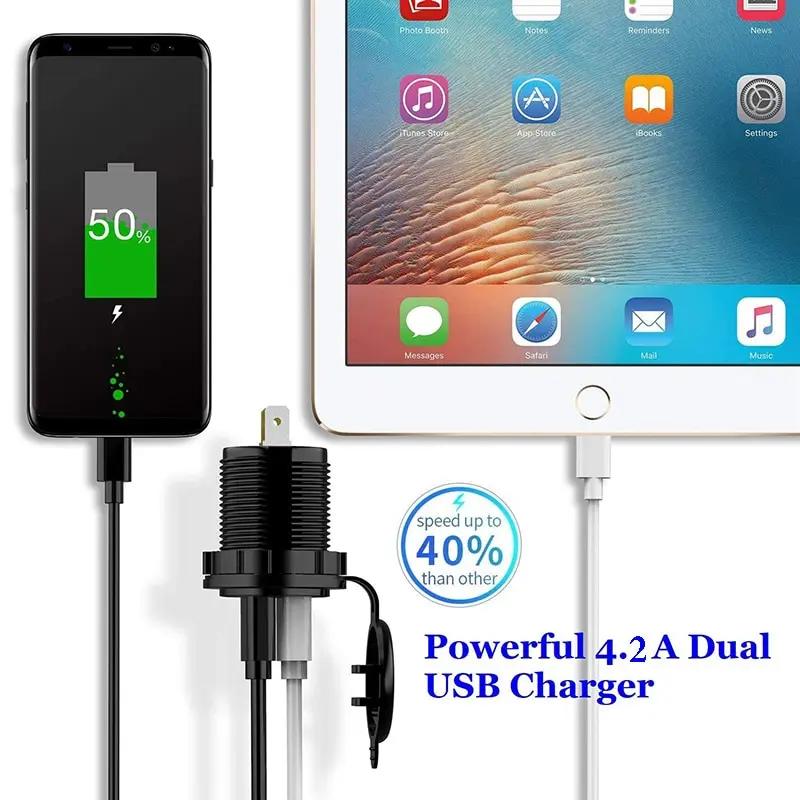 12-24V Universal 4.2A Dual USB Charger Socket Power Outlet With Touch Switch for Car Boat Motorcycle Marine RV