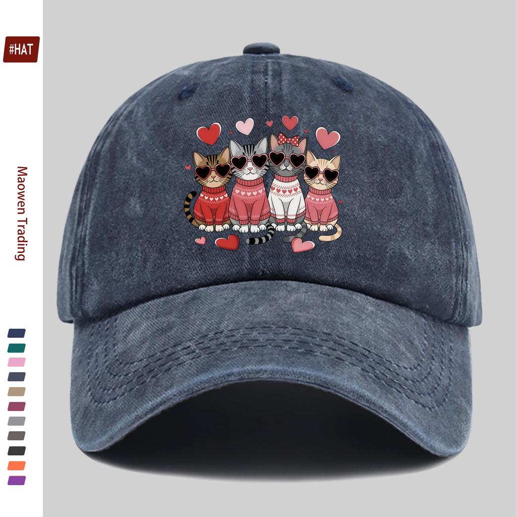 Pc Cat Print Baseball Cap with Heart Eyes Cool Cute Pet Style Printed Sun Hat Hunting Decor Hat Adjustable Strap MultiColo
