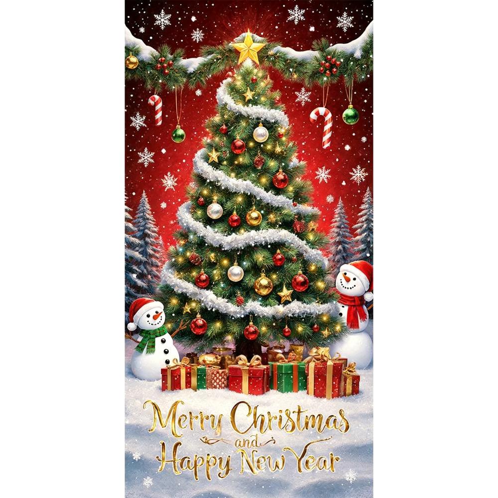 Door Hanging Christmas Door Cover Atmosphere Arrangement Background Santa Claus Banner Old Man Snowman Holiday Props