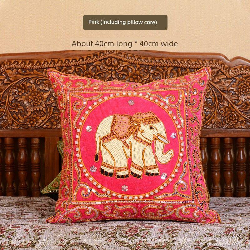 

Подушка в стиле ткани ручной работы в Юго-Восточной Азии, Таиланд, ручная вышивка бисером, слон, поясничная подушка, подушка для спины для дома, подушка для дивана с наполнителем Pink (In Stock) 40X40cm