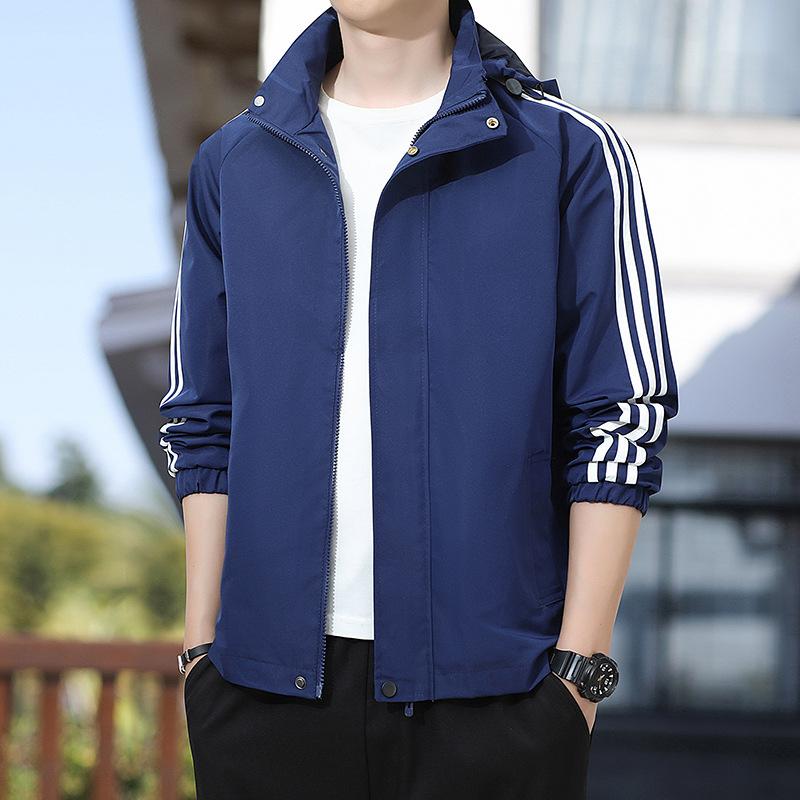 Nueva chaqueta de otoño para hombre, chaqueta con capucha de tres barras, chaqueta informal, gabardina, moda juvenil, top de moda.