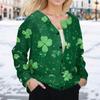 Women's Stylish St. Patrick Print Long Sleeve  Fleece Cardigan Button Jacket
