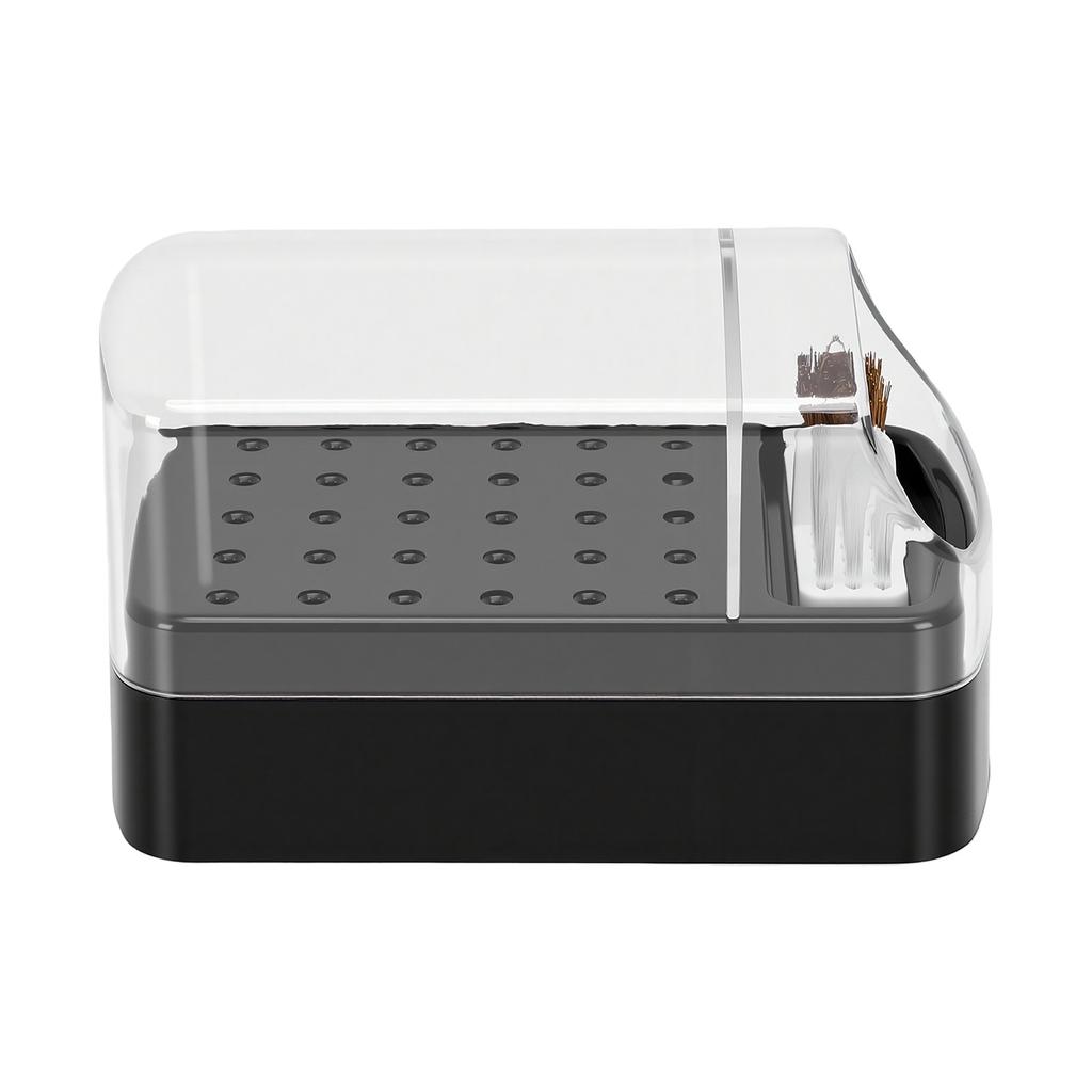 2 in 1 Nail Drill Bit Holder 30 Slots Transparent Dust Proof Nail Drill Bits Case Cleaner Brush for Manicure
