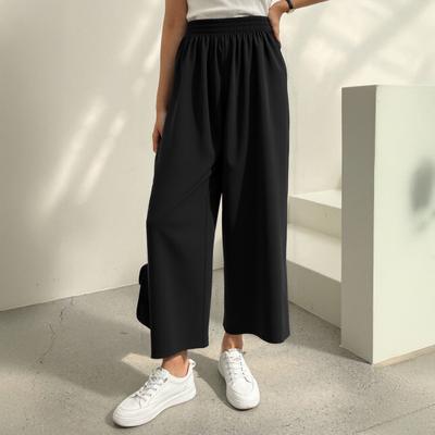 Pantaloni Crop pentru Femei Elastic Talie Înaltă Culoare Solidă Pantaloni cu Picior Larg cu Buzunare Pantaloni Casual Subțiri de Vară