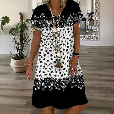 Women's Spring New Short Sleeve Pocket Floral Print Casual Plus Size Dresses