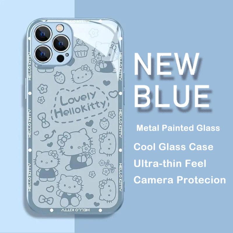 

Ins New Hello Kitty Metallic-Color Phone Case For Samsung S10 20 21 22 23 8 9 24 FE PLUS Ultra 5G Glass Hard Cover Samsung S24 ULTRA 5G
