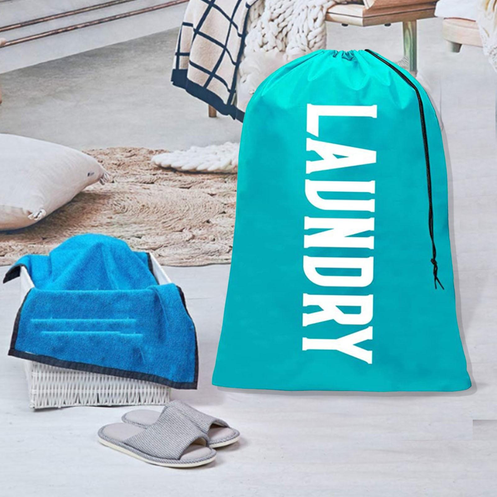 

Laundry Bag Large Capacity Portable Travel Bags Storage Organizer Washable Durable Clothes Bags With Drawstring Supplies A светло-синий