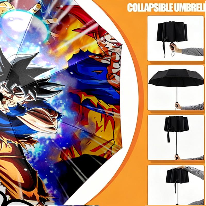 Custom Name Personalized DRAGON BALL Print Umbrella, Auto Open Close, 8‑Rib Sturdy Frame, Commute Camping Hiking Use, Birthday Gift