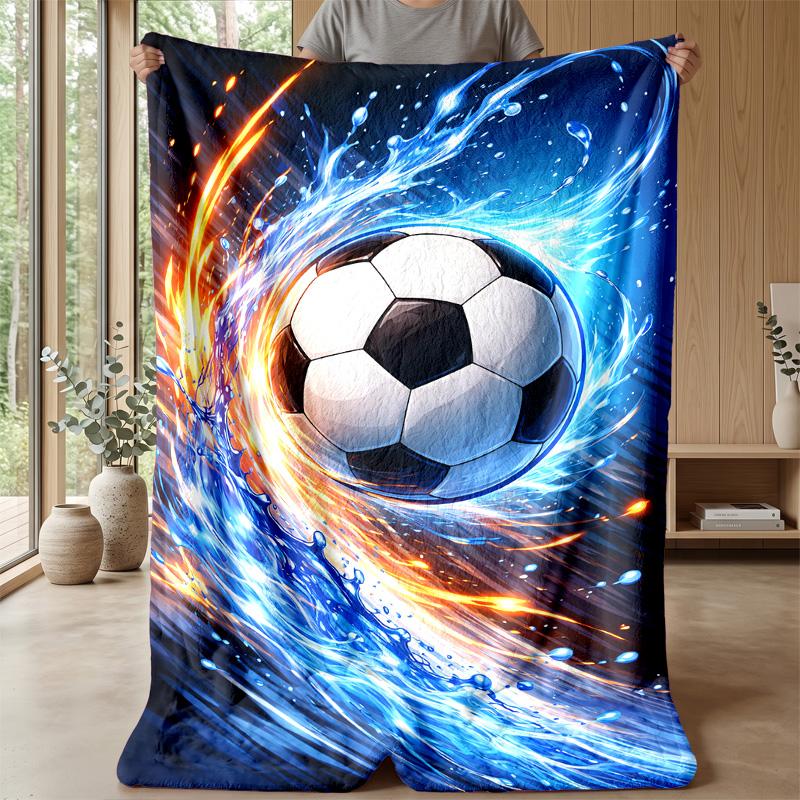 Soccer Ball with Fire and Lightning Theme blanket Lightweight Warm Flannel Blanket Decorative Throw Blanket for Home Decoration