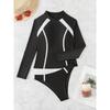 Women Long Sleeve Split Solid Color Sunscreen Swimsuit For Diving Surfing