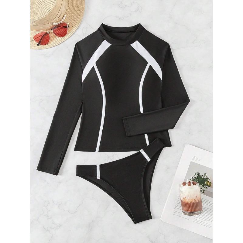 Women Long Sleeve Split Solid Color Sunscreen Swimsuit For Diving Surfing