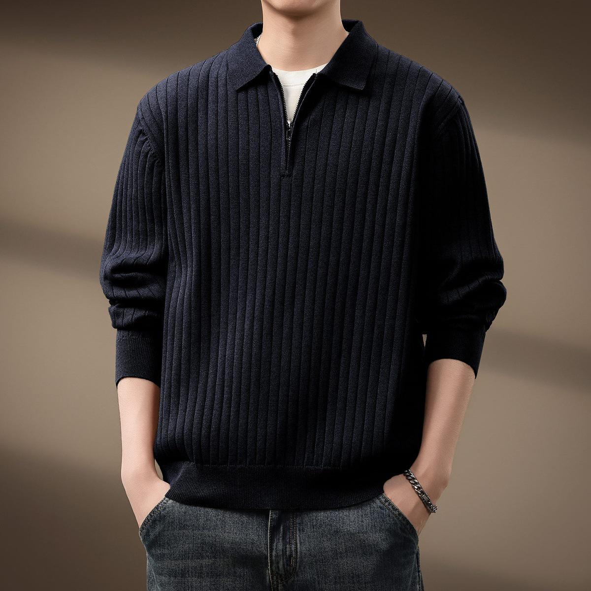 

Men s Retro High-End Slim-Fit Half-Zip Polo Sweater - Casual Business Autumn/Winter Knitwear 3XL (180-200 lbs)