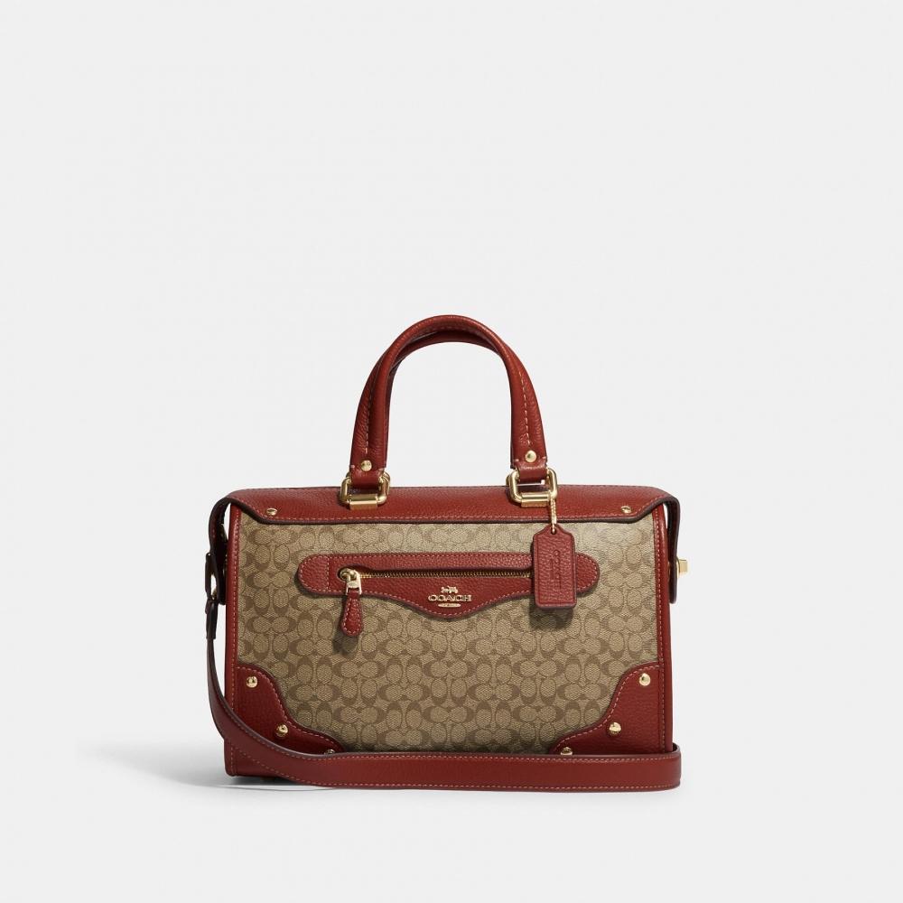 

Сумка-портфель Coach Millie из канвы с цветными блоками и подписью