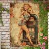 8x12 Inch Retro Metal Wall Sign - Vintage 1940s Pin-Up Girl & Jukebox Design, Durable Iron Rustic Wall Art for Bar, Music Room