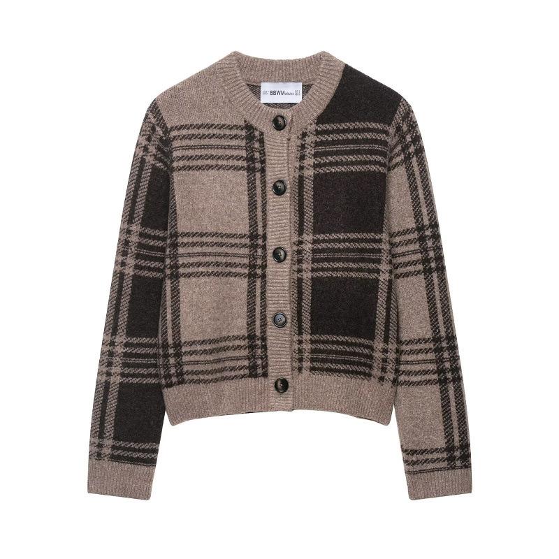 European and American Style, New Women's Fashion, Versatile, Cross-border Daily Casual Plaid Knit Jacket