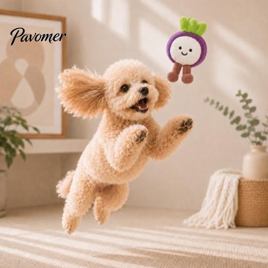 Interactive Pet Toys Plush Mangosteen Dog Toy with Bell, Cute Squeaky Fruit Boredom Breaker Toy, Soft Stuffed Chew for Dogs Puppies Biting Shaking