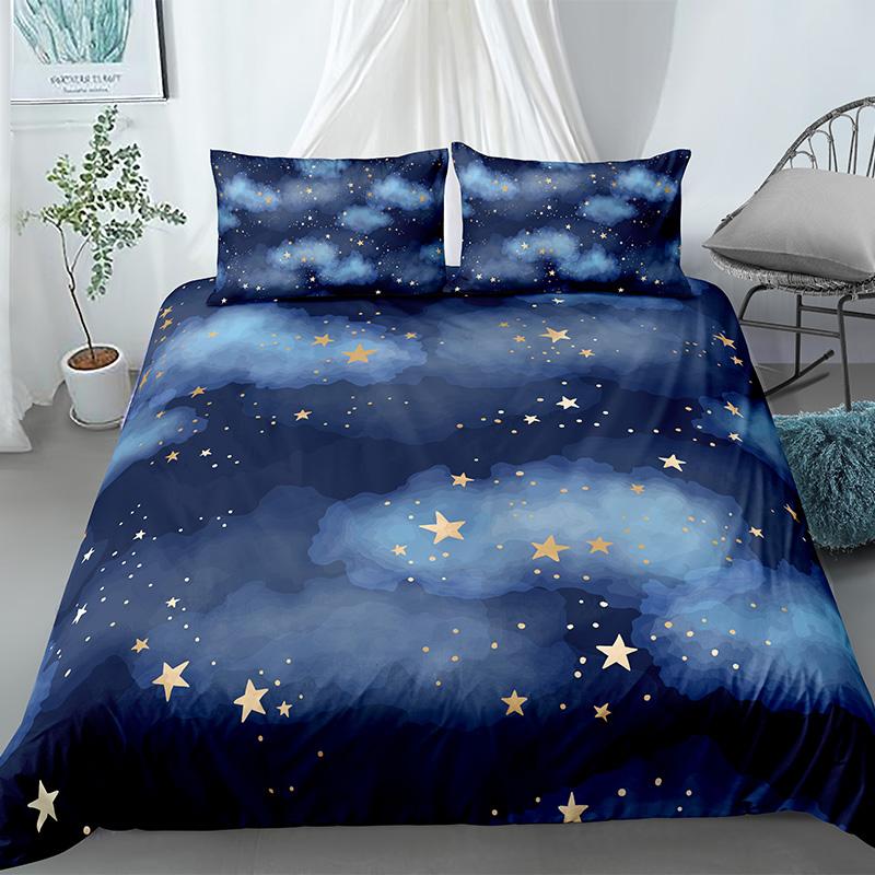 Stars Bedding Set Night Sky Kids Girls Boys Duvet Cover Set Dark Blue Home Textiles Galaxy Bedclothes Men Women Soft Quilt Cover