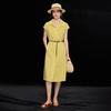 Wudao Summer Lapel Belted Shirt Dress