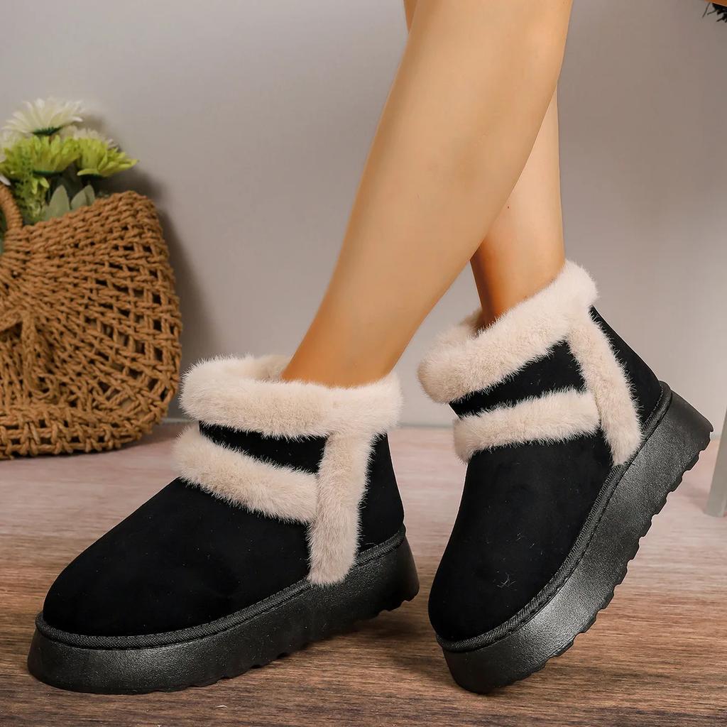 Fashion Thick Bottom Snow Boots Women Fashion Warm Cotton Shoes Flat Anti-slip Casual Short Boots Black Winter Shoes Women Botas Mujer