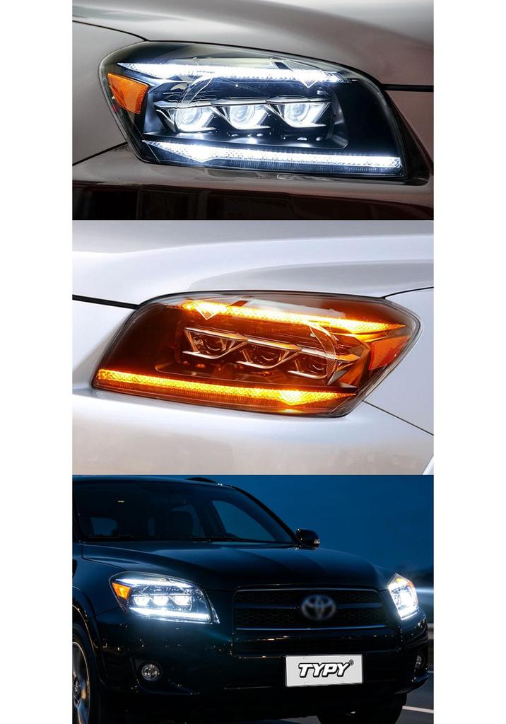 Compatible with 09-12 Toyota RAV4: LED Devil Eye Headlight Assembly, Daytime Running Lights, Sequential Turn Signals.