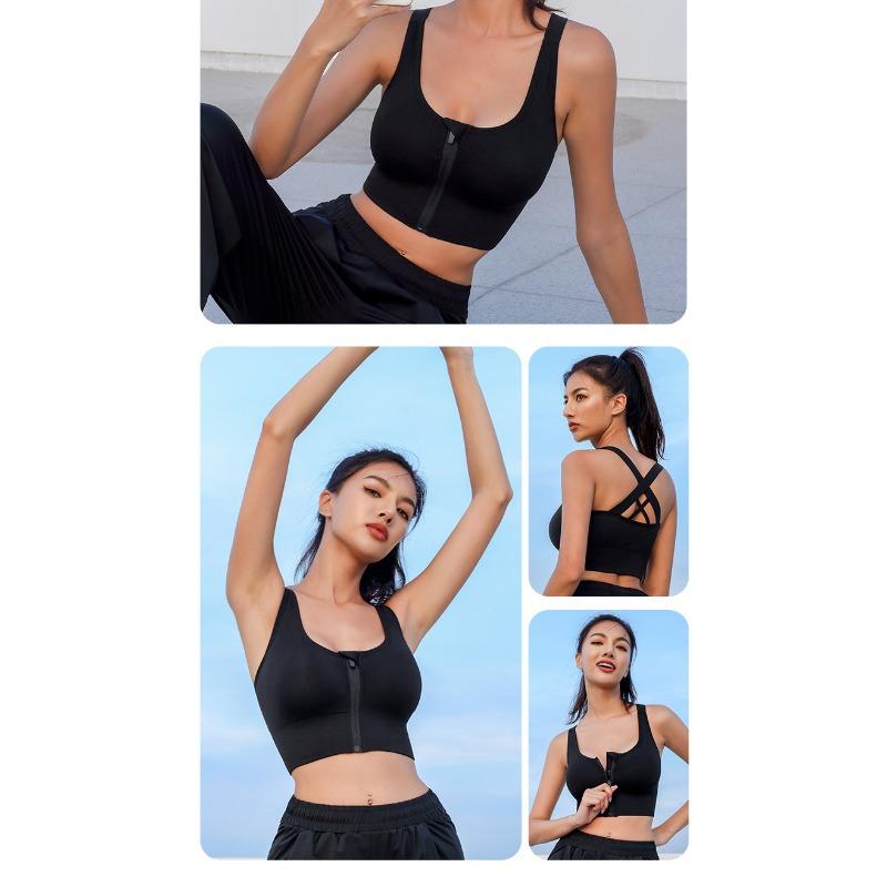 Women High Impact Shockproof Front Zipper Push Up Beauty Back Sports Yoga Running Bra