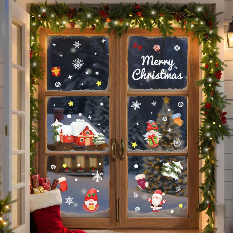 Santa Claus Tree Electrostatic Stickers, Dwarf Decorations, Window Decorations, Shopping Mall Atmosphere, Glass Door Stickers