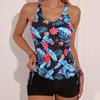 Women's Two-Piece Swimsuit Set: Tank Top Style with Plant Print and Boyleg Bottom
