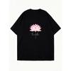 Übergroßes T-Shirt Schwarze Lotusblume Und Breathe Aufdruck Lässige Kleidung Für Damen Yoga Meditations-Outfit