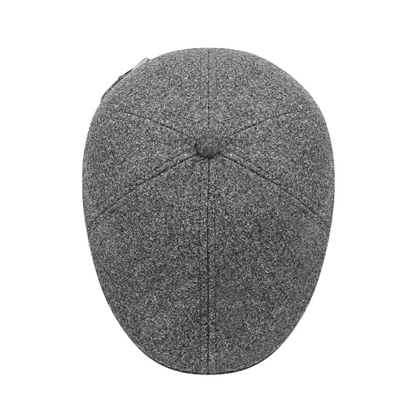 Mens Winter Warm Wool Blend Flat Cap with Ear Flaps Outdoor Hat