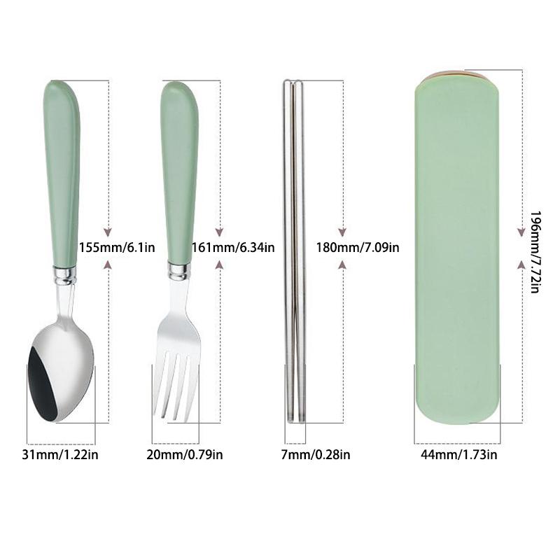 410 Stainless Steel Chopsticks Tableware Portable Fork Spoon Student Office Worker Three-Piece Cute Storage Box Cutlery Set