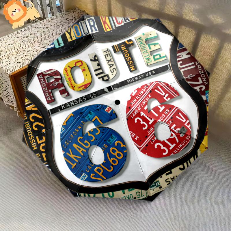 1PC Route 66 Umbrella Portable Folding Umbrella Iron Frame Hole Bone Structure Outdoor Home Umbrella A3
