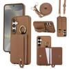 For Samsung Galaxy S24 S25 Plus Case PU Leather Wallet Bag Grip Strap Holder Neck Long Crossbody Lanyard Ring Clasp Cover