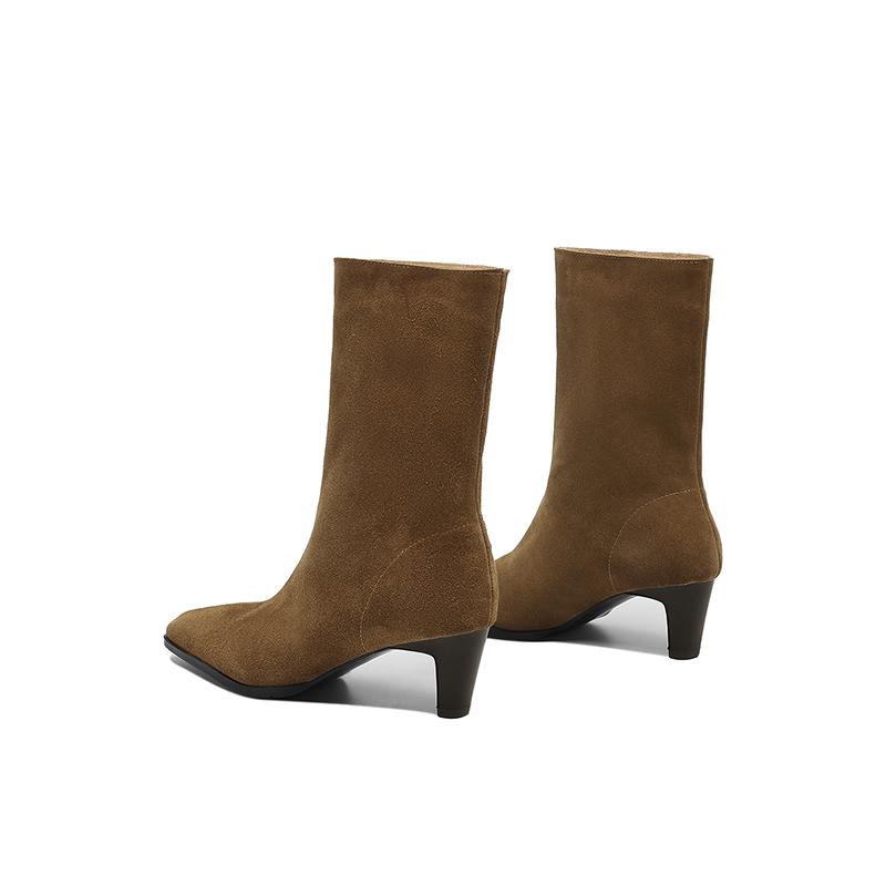 Fashion 2025 NEW Autumn Women Boots Square Toe Cow Suede Women Shoes Spike Heel High Heel Mordern Boots Daily Shoes Mid-calf Boots